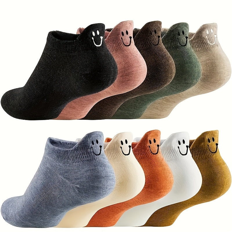 10 Pairs Of Socks In Various Colors, Elastic Ankle Length Socks, Aesthetic Socks, Cute Socks, Lightweight Low Cut Socks For Women And Girls